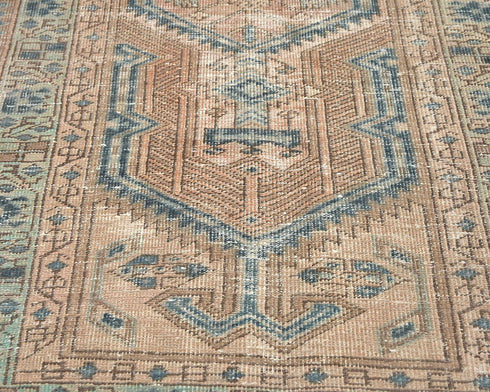 11 Ft Vintage Brown Persian Style Hand Knotted Distressed Low Pile Wool Runner Rug